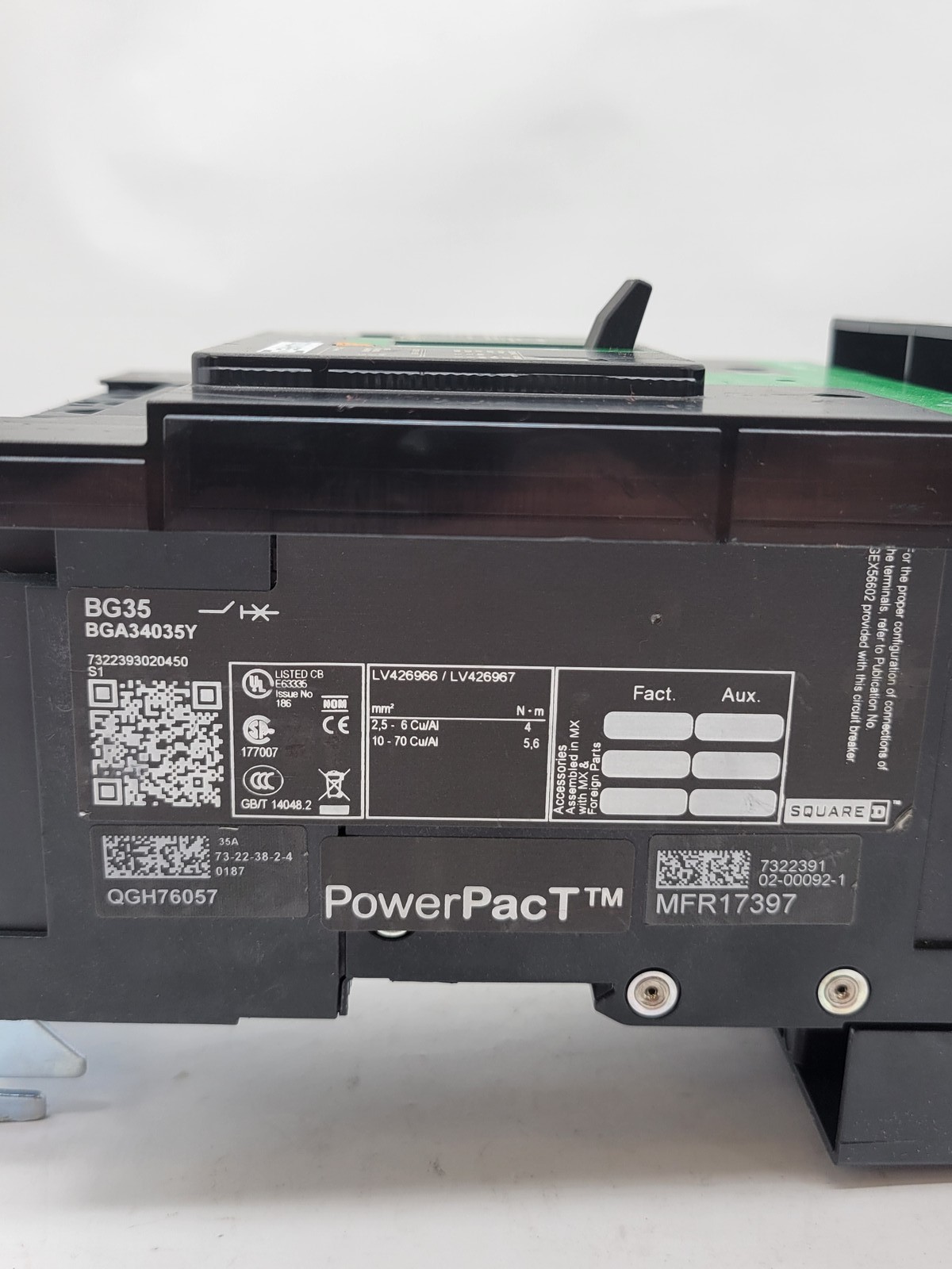 Square D BGA34035Y PowerPact I-Line Circuit Breaker 35A 3P 3PH 480V BG35