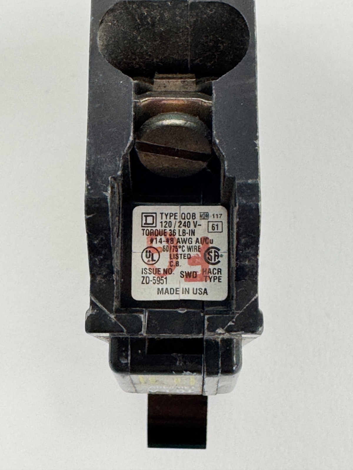 Square D QOB120 1 Pole 20Amp 120/240v Bolt-On Miniature Circuit Breaker