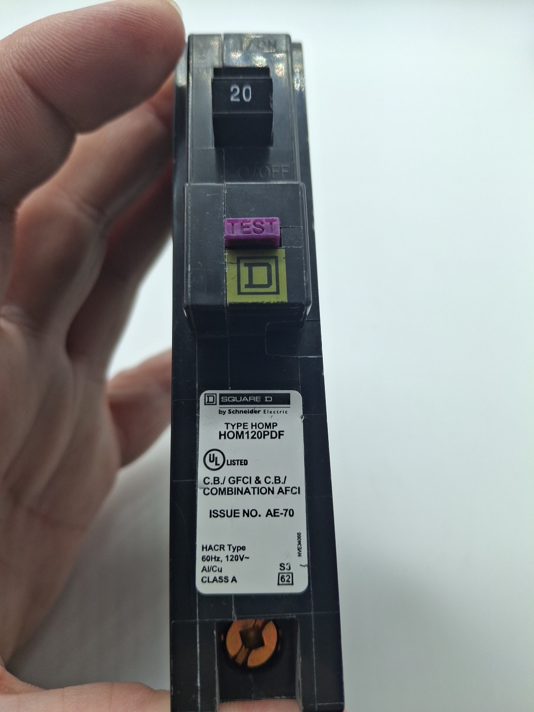 Square D HOM120PDF 120V 20A Single-Pole Circuit Breaker