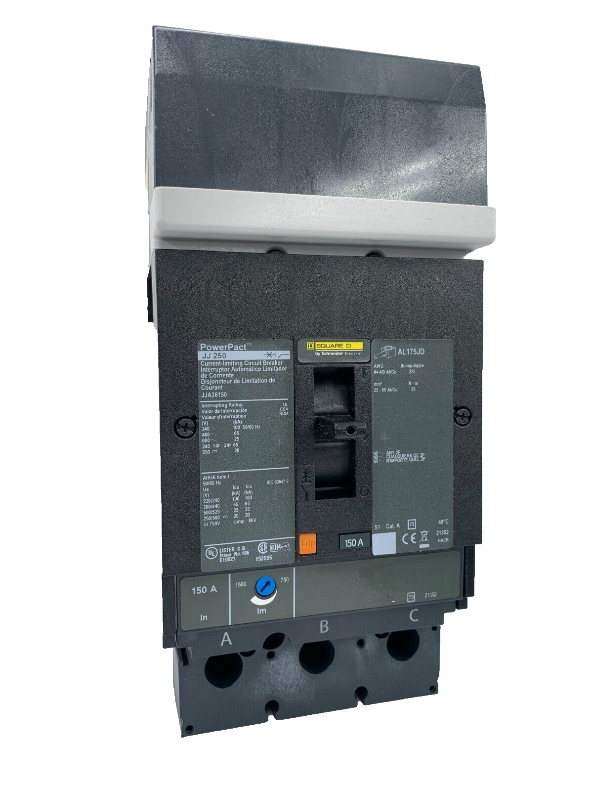 NEW – Square D – JJA36150 – CIRCUIT BREAKER – PowerPacT J, 150A, 3 pole, 600VAC