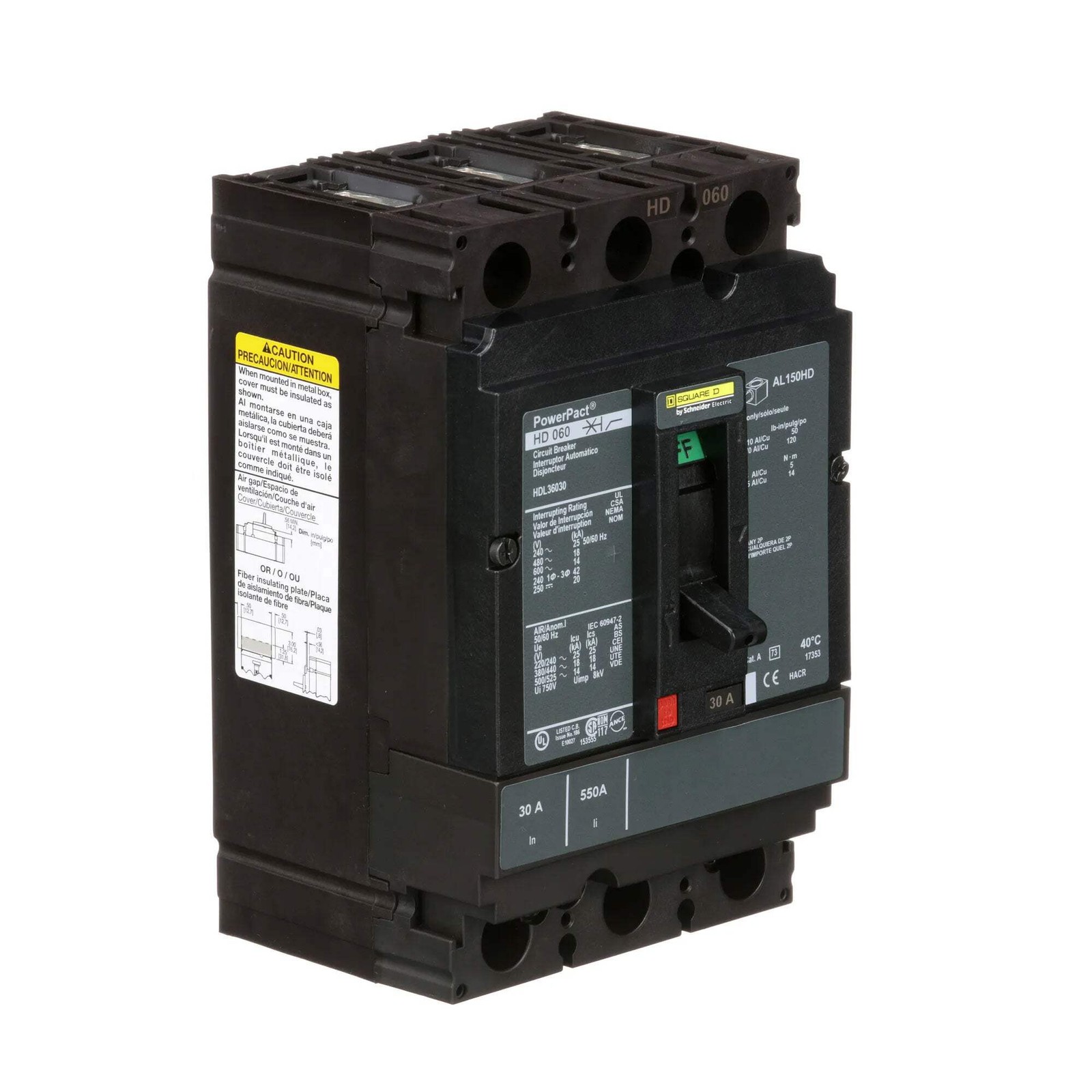 HDL36030 – Square D 30A 600VAC 3 Pole Thermal Magnetic Circuit Breaker PowerPact