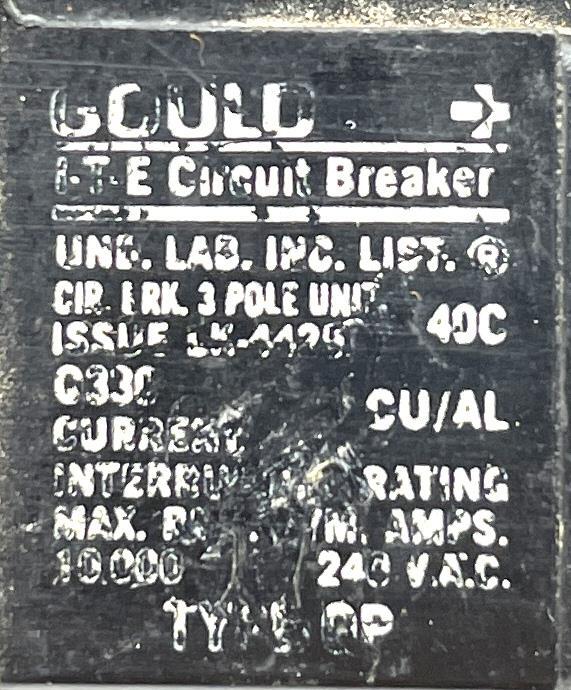 Gould ITE Q330 3-Pole Miniature Circuit Breaker 30A 240VAC 3 Phase Plug in Mount