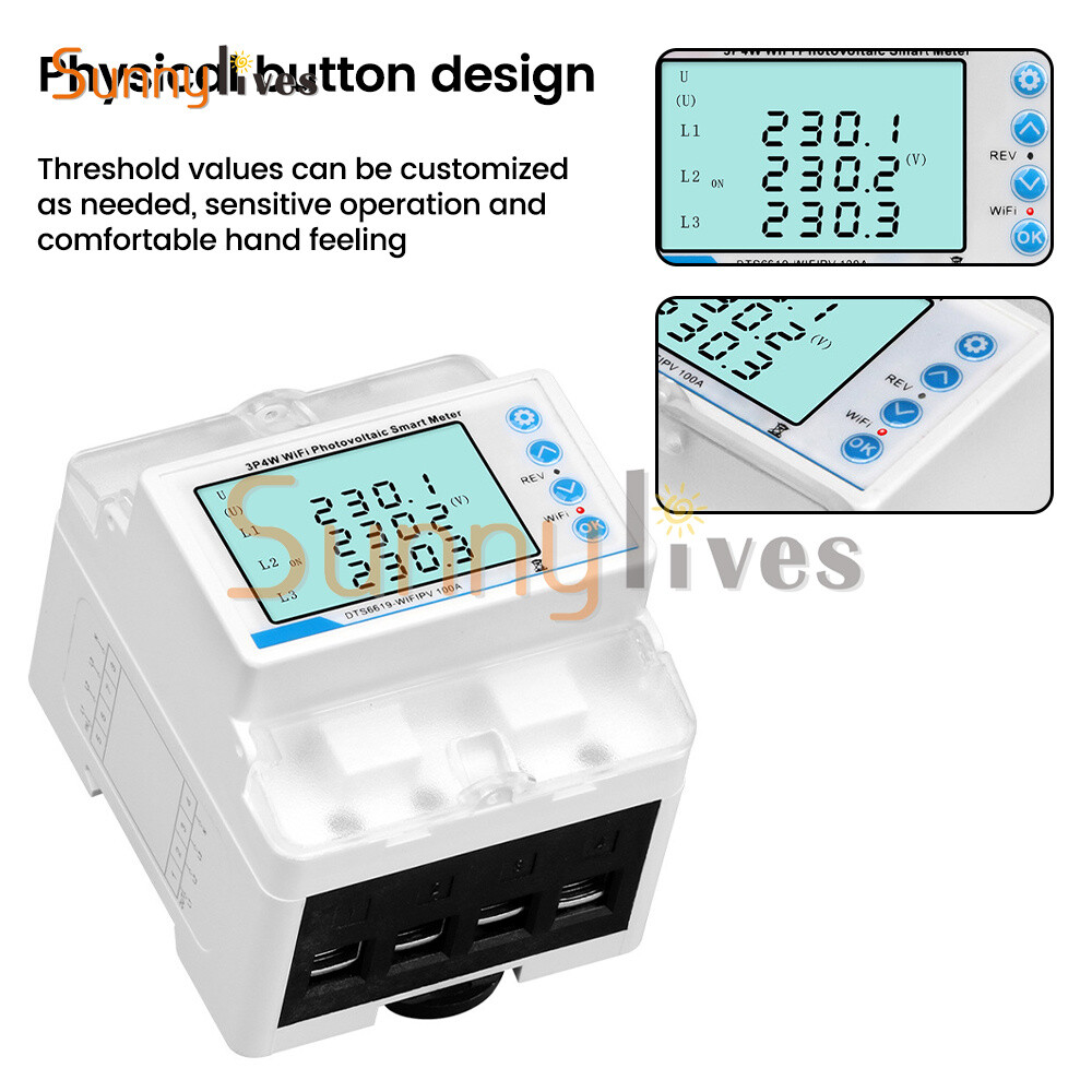 3-phase Tuya WiFi Overload Time Delay Energy Meter Limit Circuit Breaker 100A
