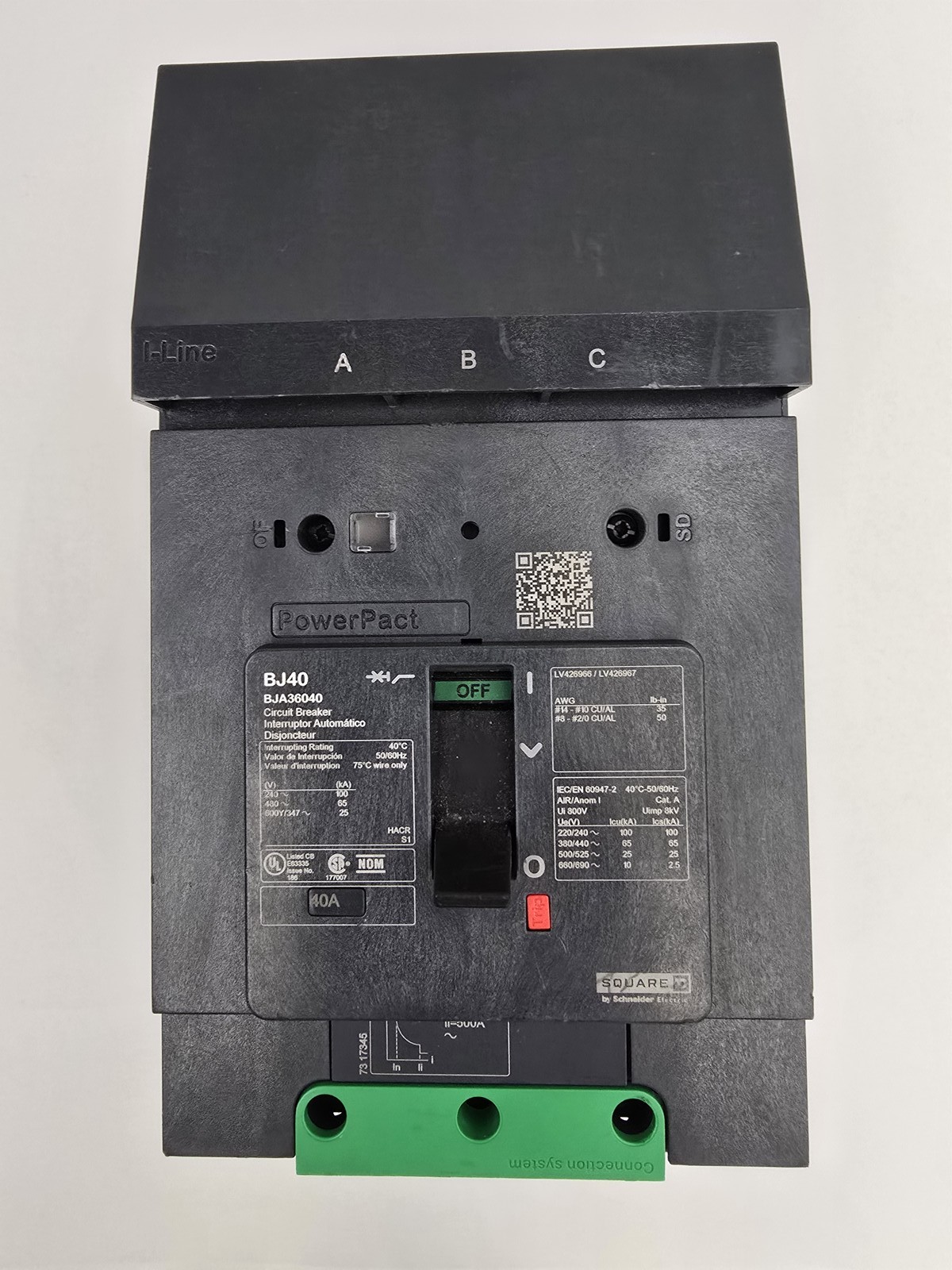 Square D BJA36040 I-Line PowerPact Circuit Breaker 40A 3P 600Y/347V HACR 50/60Hz