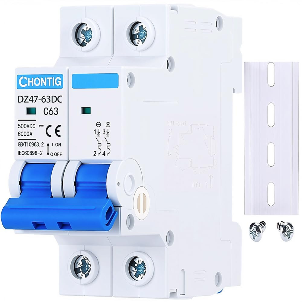 Miniature DC Circuit Breaker 500V 63A 2 Pole Solar PV Disconnect Switch DIN Rail