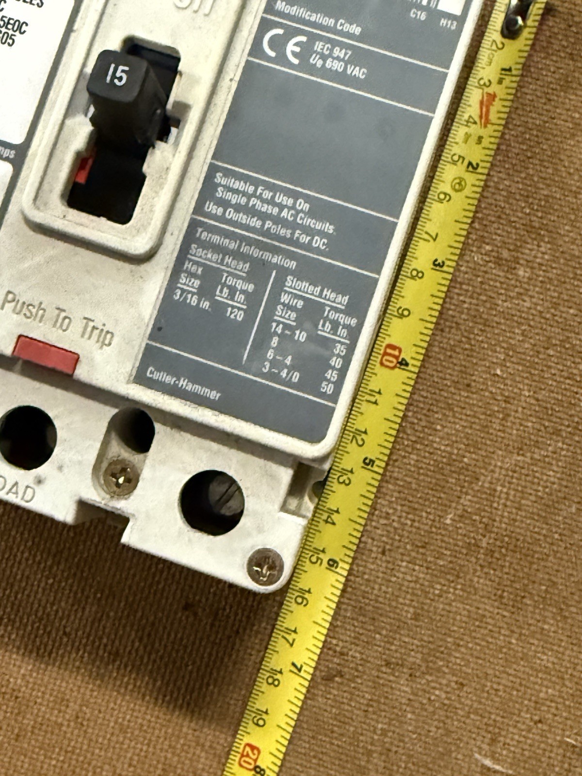HMCP015EOC B Westinghouse Circuit Breaker Used Very Good Condition