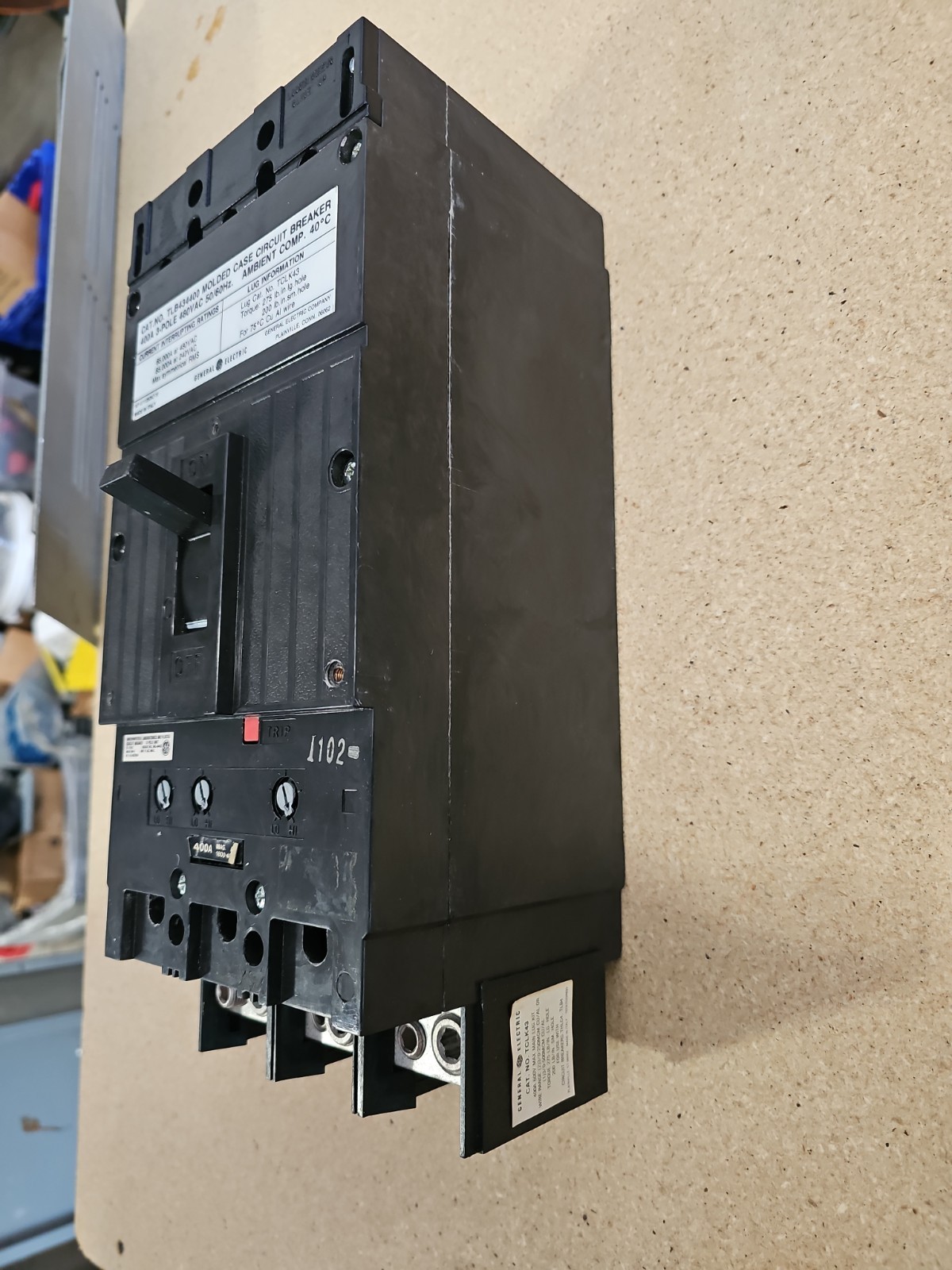 GE 400 Amp Circuit Breaker 3 Pole 480 VAC TLB434400 MAG ADJ MADE IN ITALY TESTED