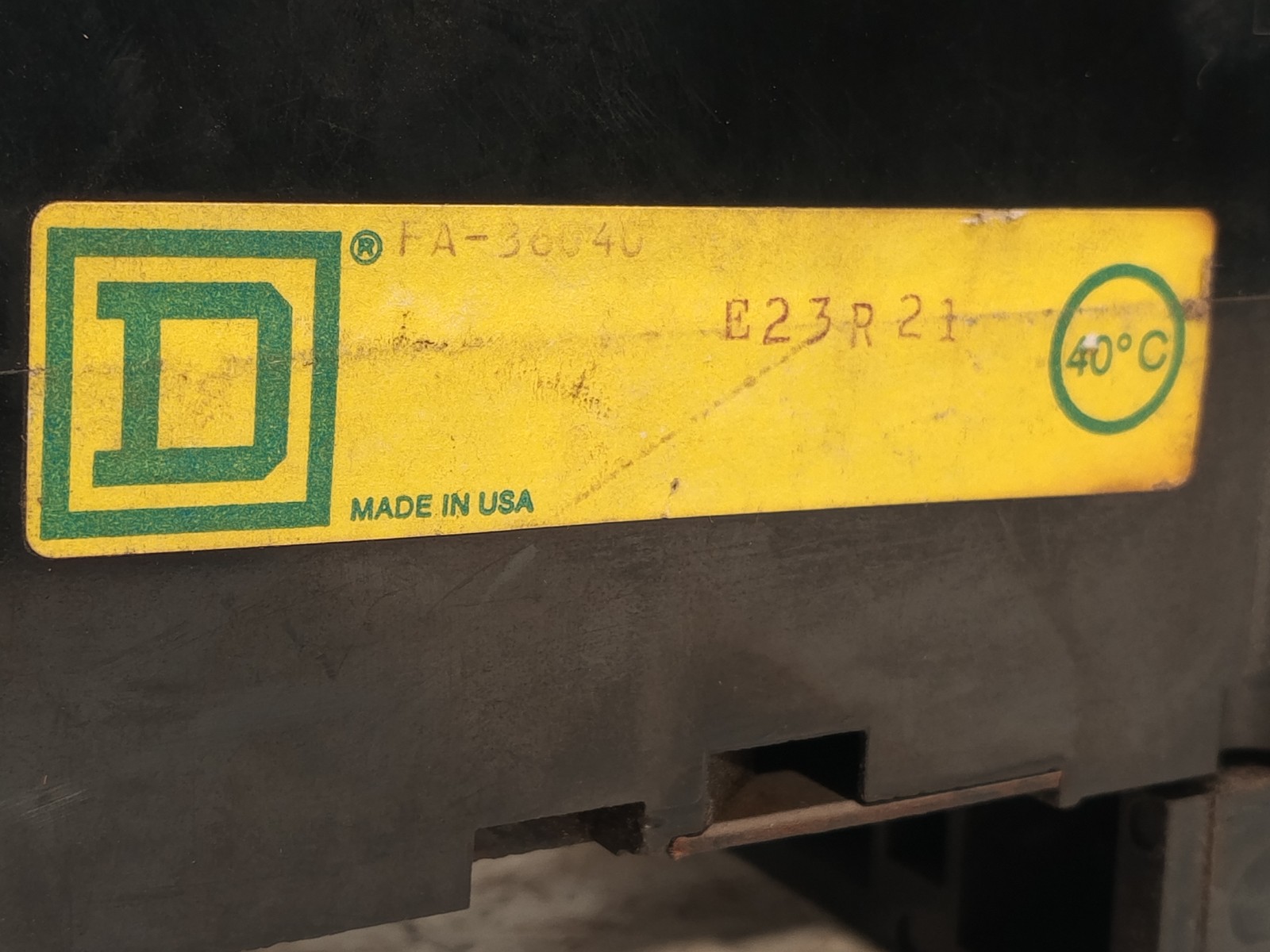 Square D FA-36040 3 Pole Circuit Breaker 40A 240/480/600VAC Type FA