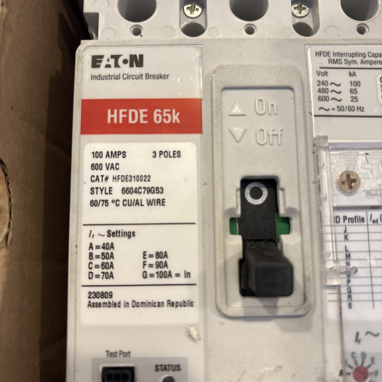 Eaton 100 Amp Industrial Circuit Breaker 3 Pole 600V 65kA HFDE310022 FREE SHIP!