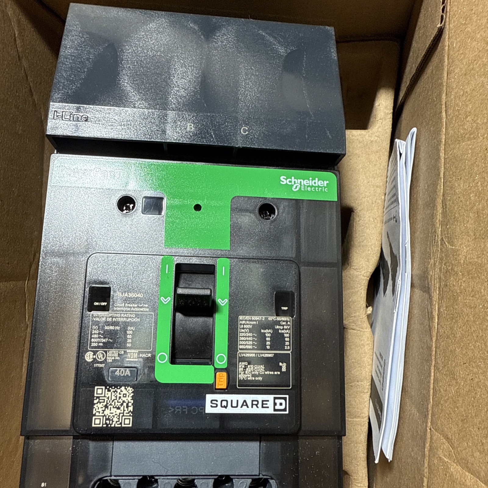 NIB – Square D – BJA36040 – Powerpact B Circuit Breaker, 3-Pole, 40A, 25Ka At