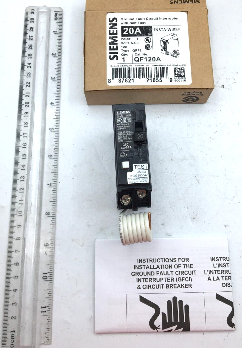 Siemens Ground Fault Circuit Interrupter W Self Test 20A 1P QF120A NIB