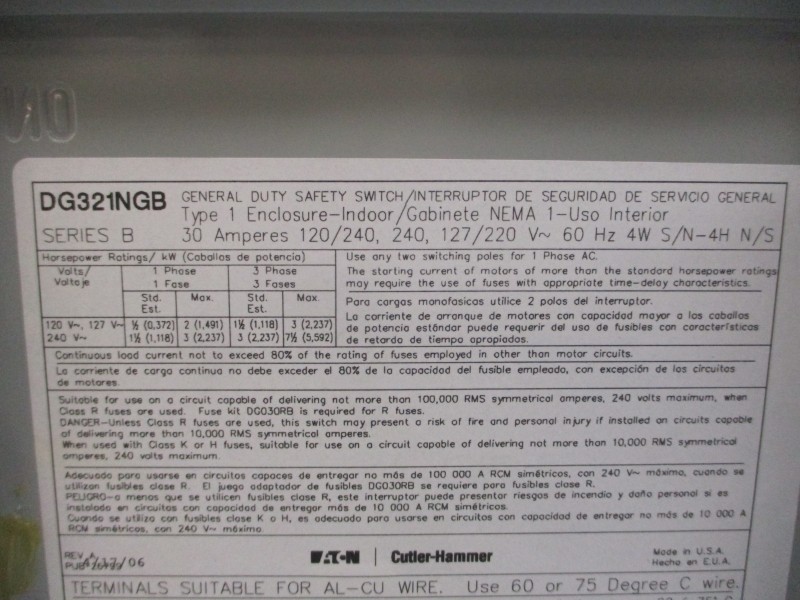 EATON DG321NGB SER. B 240VAC 30A NSMP