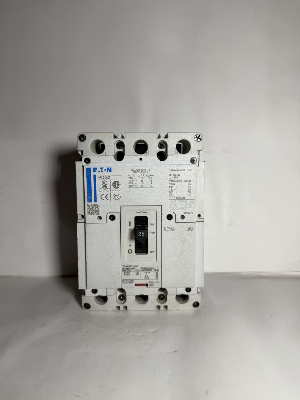 Eaton PDG23G0025TFFL 3 Pole 25 Amp 600 Volt 35kA@480V Circuit Breaker