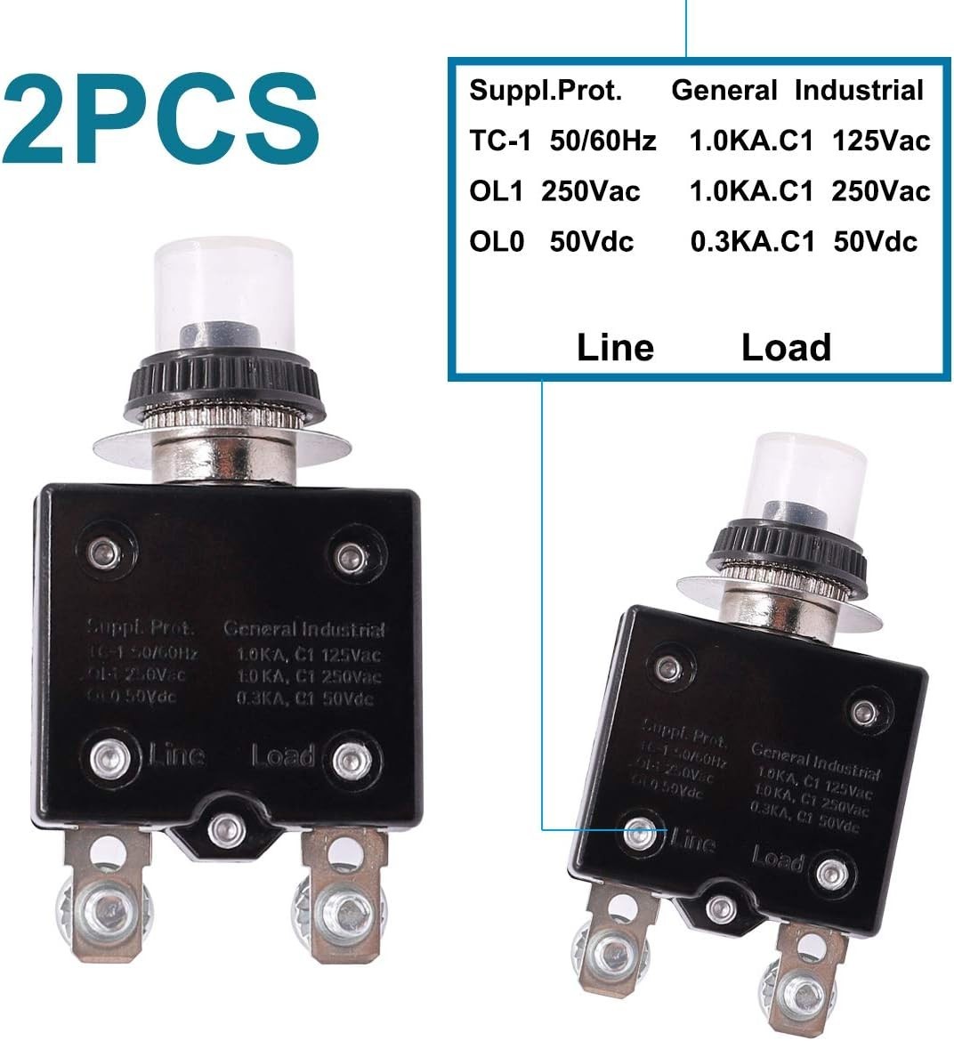 2Pcs 30Amp Circuit Breakers Push Button Manual Reset 125/250V AC 50V DC, L1 Seri