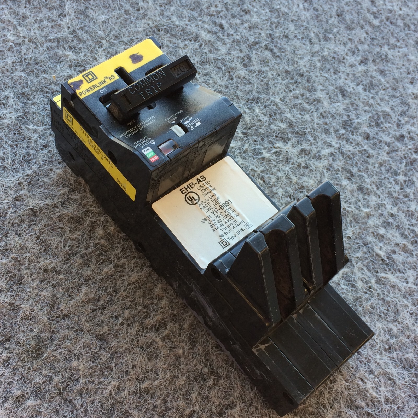 SQUARE D EHB24020AS, 20 Amp 480V, Remotely Operated Circuit Breaker – WARRANTY