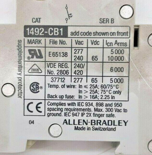 Allen-Bradley 1492-CB1 G300 Ser B Miniature Circuit Breaker – Lot of 2