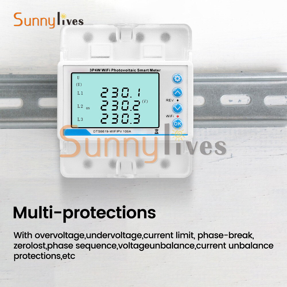 3-phase Tuya WiFi Overload Time Delay Energy Meter Limit Circuit Breaker 100A