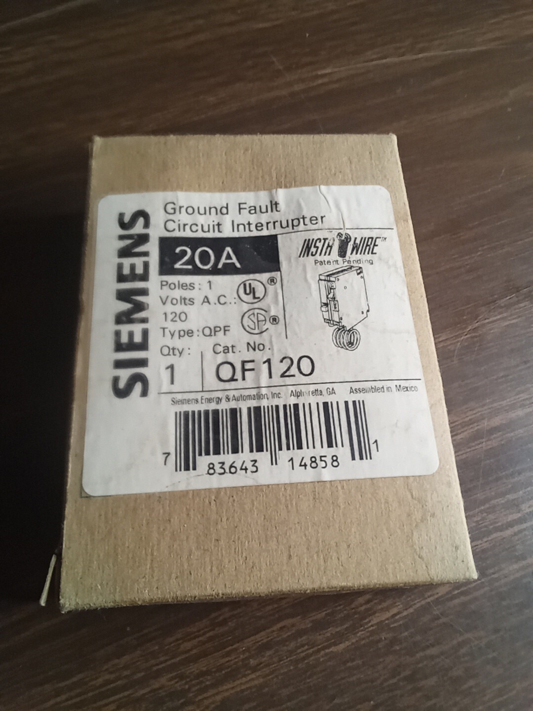 New SIEMENS QF120 GFI Breaker 20 AMP with Self Test, 1 Pole