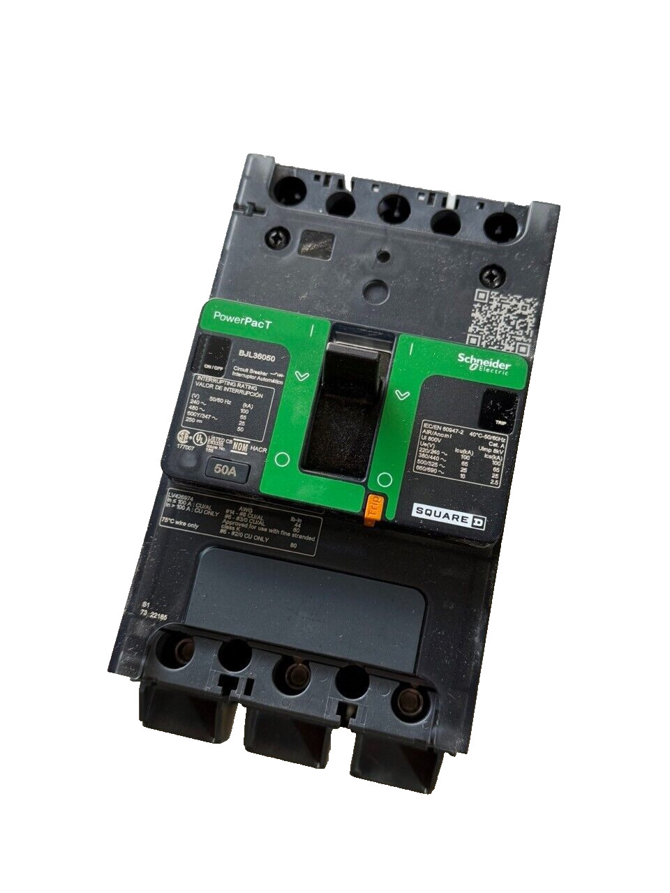 (1) NEW Square D BJL36050 3p 65k 50a PowerPact Circuit Breaker _ NEW SURPLUS