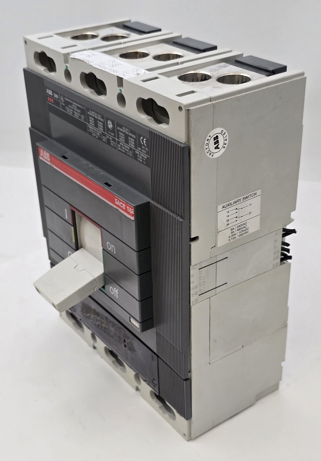 ABB S6N600BH0ASB Sace S6 Bolt On Circuit Breaker 600A 600VAC 3P HACR Shunt Trip