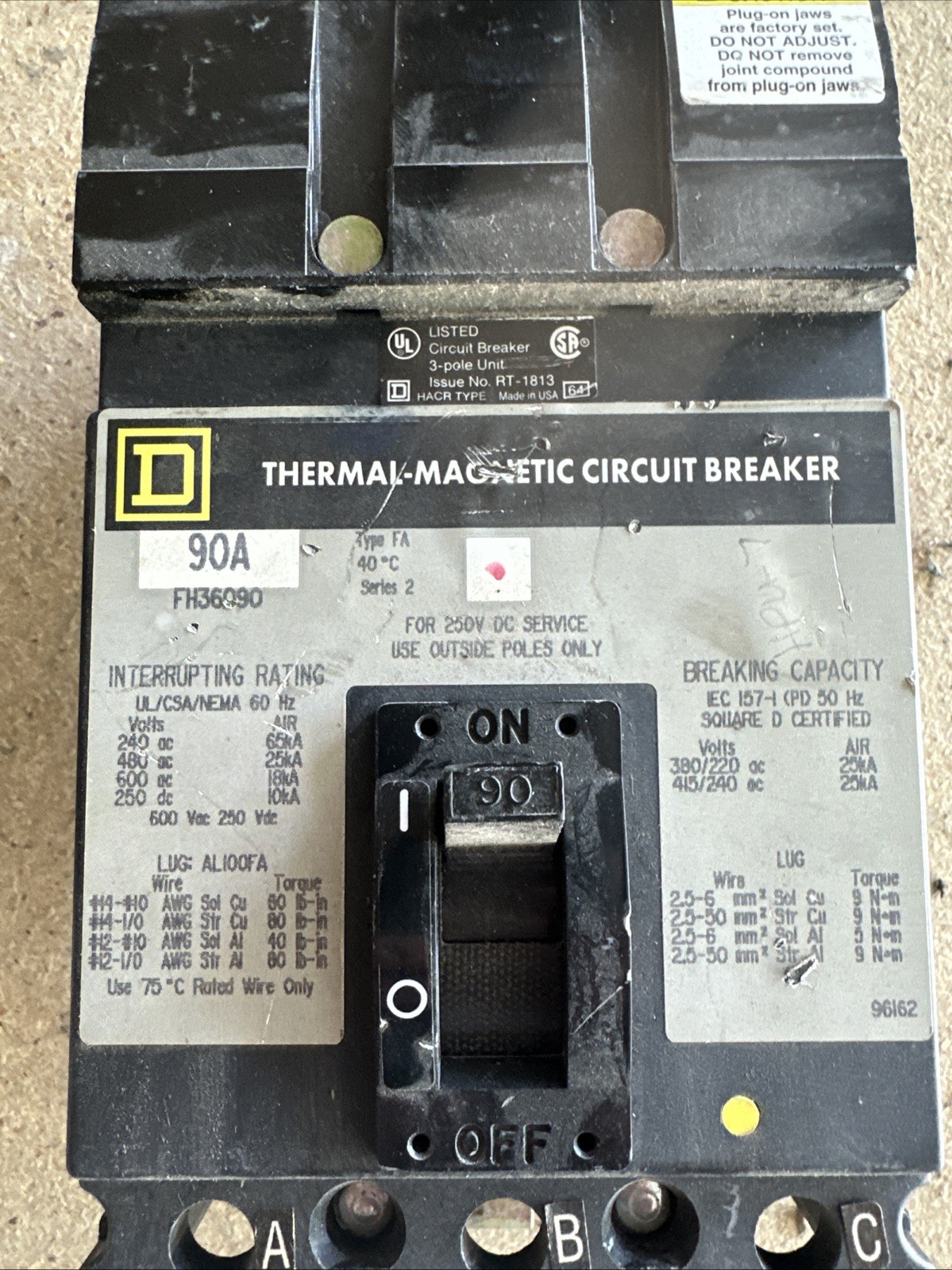 Square D Fh35090 I Line 3 Pole 90 Breaker