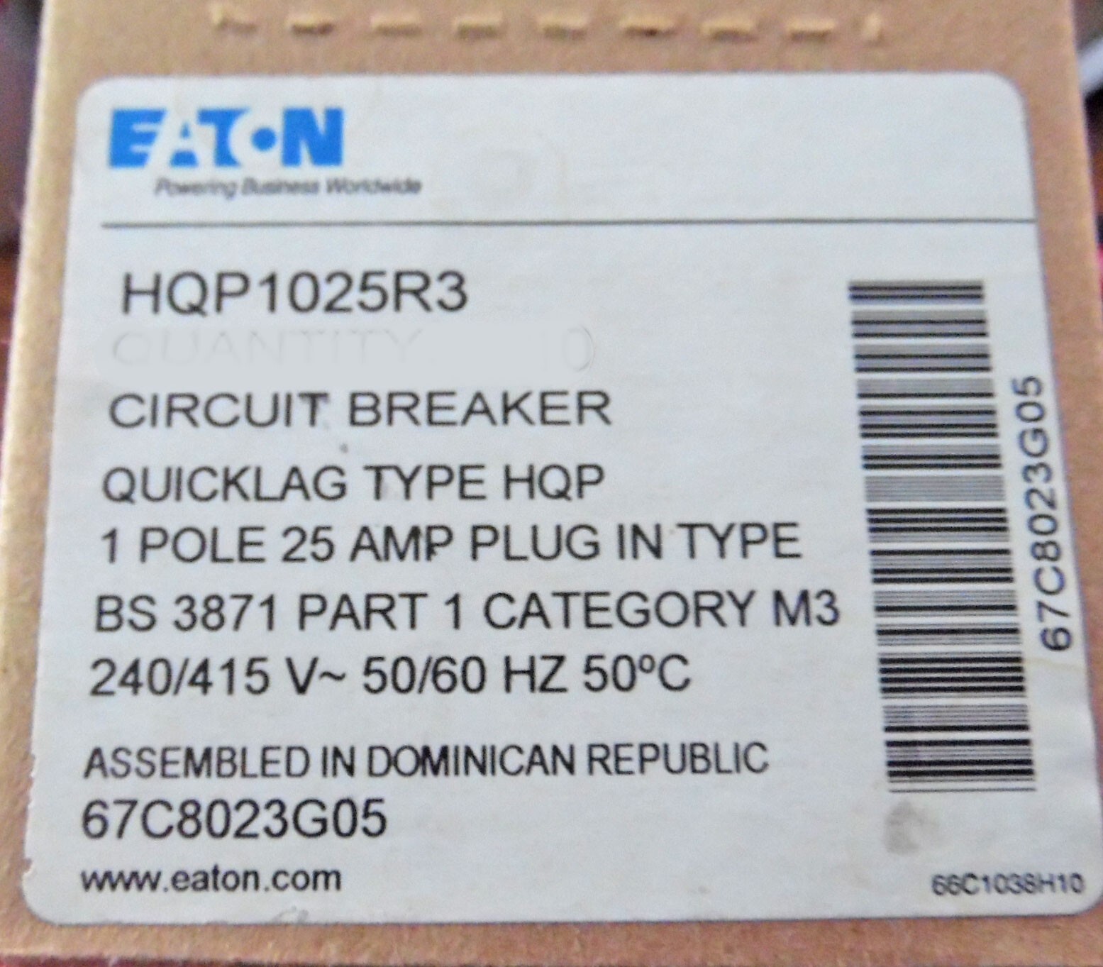 2 New Eaton HQP1025R3 25A 1 Pole 240/415V AC Type HQP Quicklag Circuit Breakers
