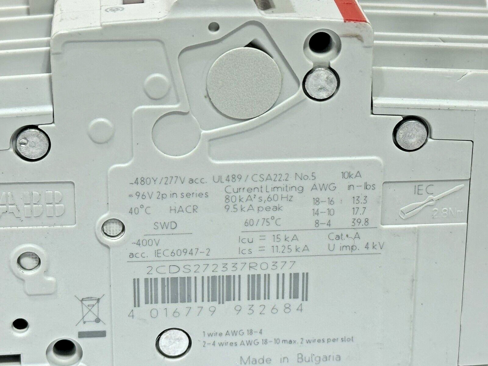 2 ea ABB SU202M K6A K 6A 6 amp Miniature Circuit Breaker DIN 480Y/277V acc