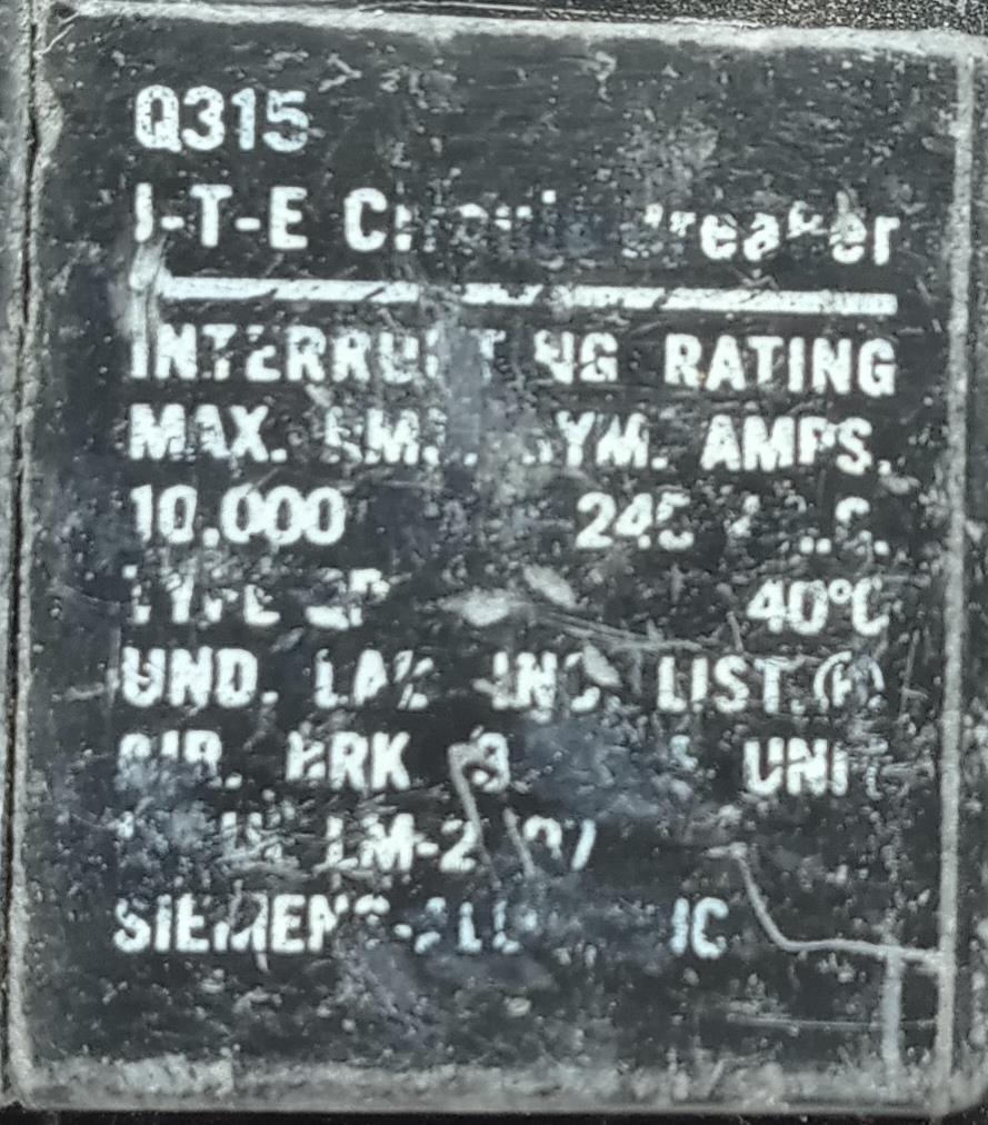 ITE Q315 3 Pole Circuit Breaker 15A 120/240VAC 3 PH Plug-In Mount