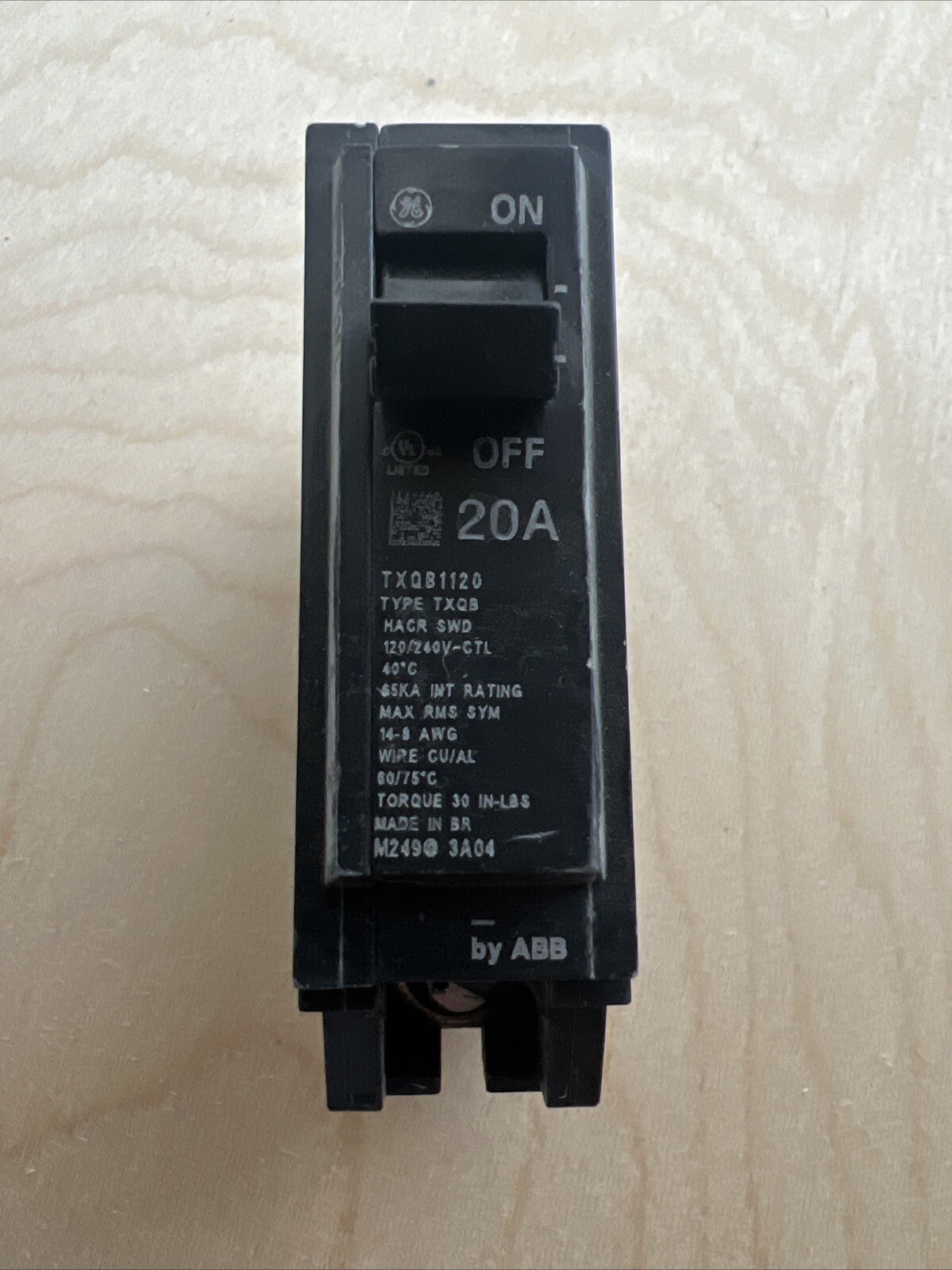 General Electric / ABB TXQB1120 1 Pole 20A Breaker **Free Shipping**