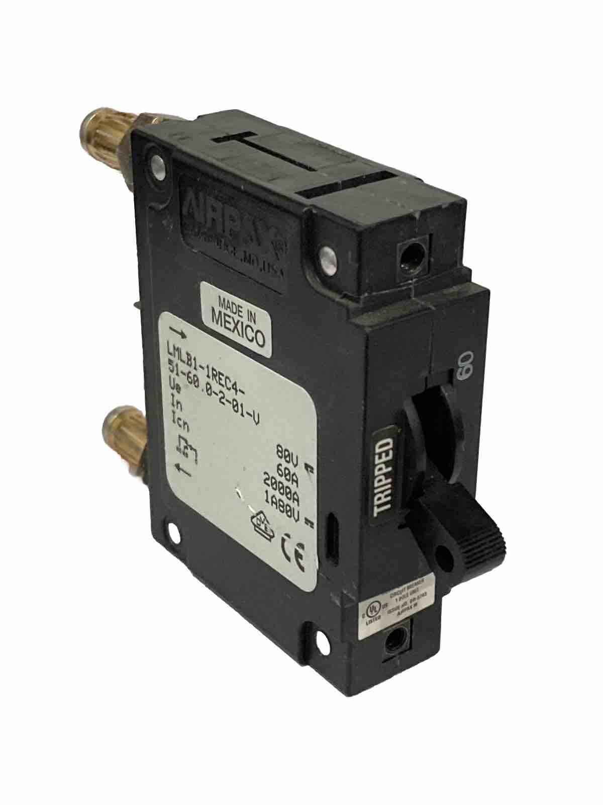 Airpax LMLB1-1REC4-51-60 . 0-2-01-V 60A Circuit Breaker 80VDC SPST W/Contact