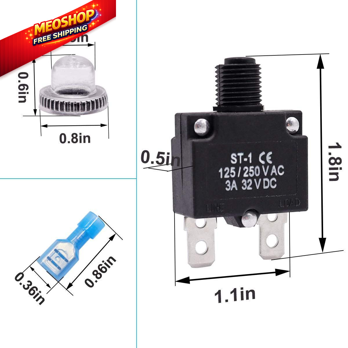 mxuteuk 5Pcs 3Amp Circuit Breakers Push Button Manual Reset 125/250V AC 3A