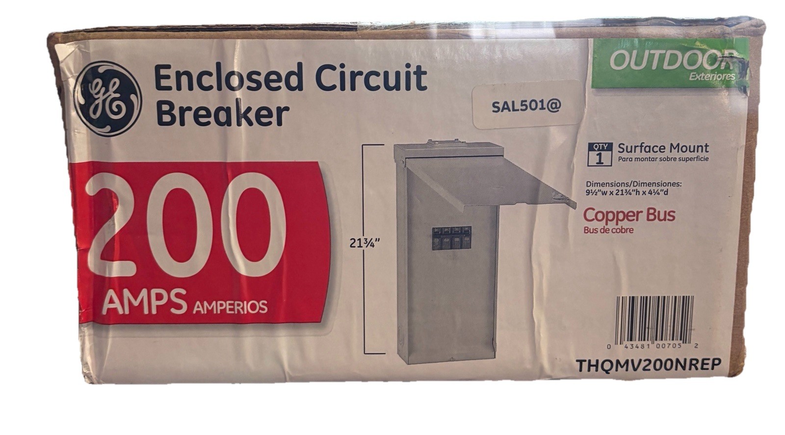 GE 200 Amp Outdoor Enclosed Circuit Breaker Surface Mounted Model THQMV200NREP