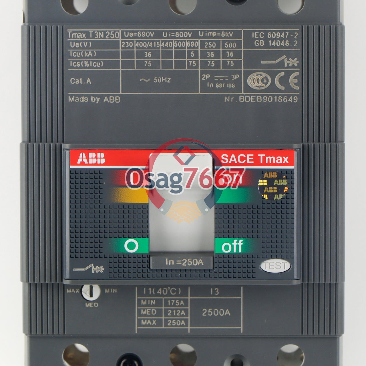 1PCS ABB TMAX T3N250 TMD250/2500 FF 3P 250A 1SDA051247R1 Circuit Breaker New