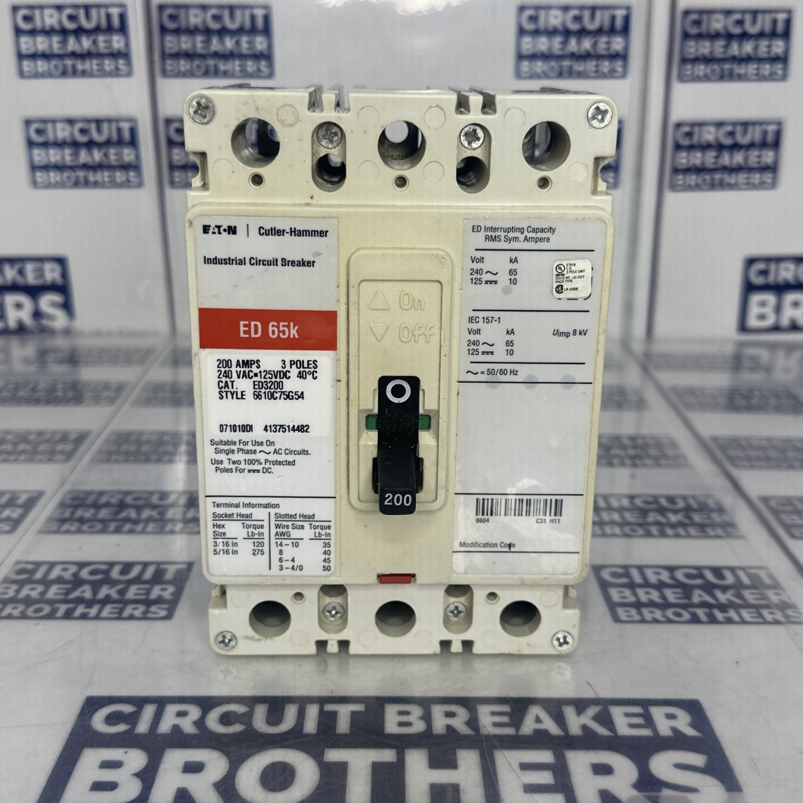 Eaton ED3200 200 Amp 240V 3 Pole 65kA Circuit Breaker (Ship Same Day)