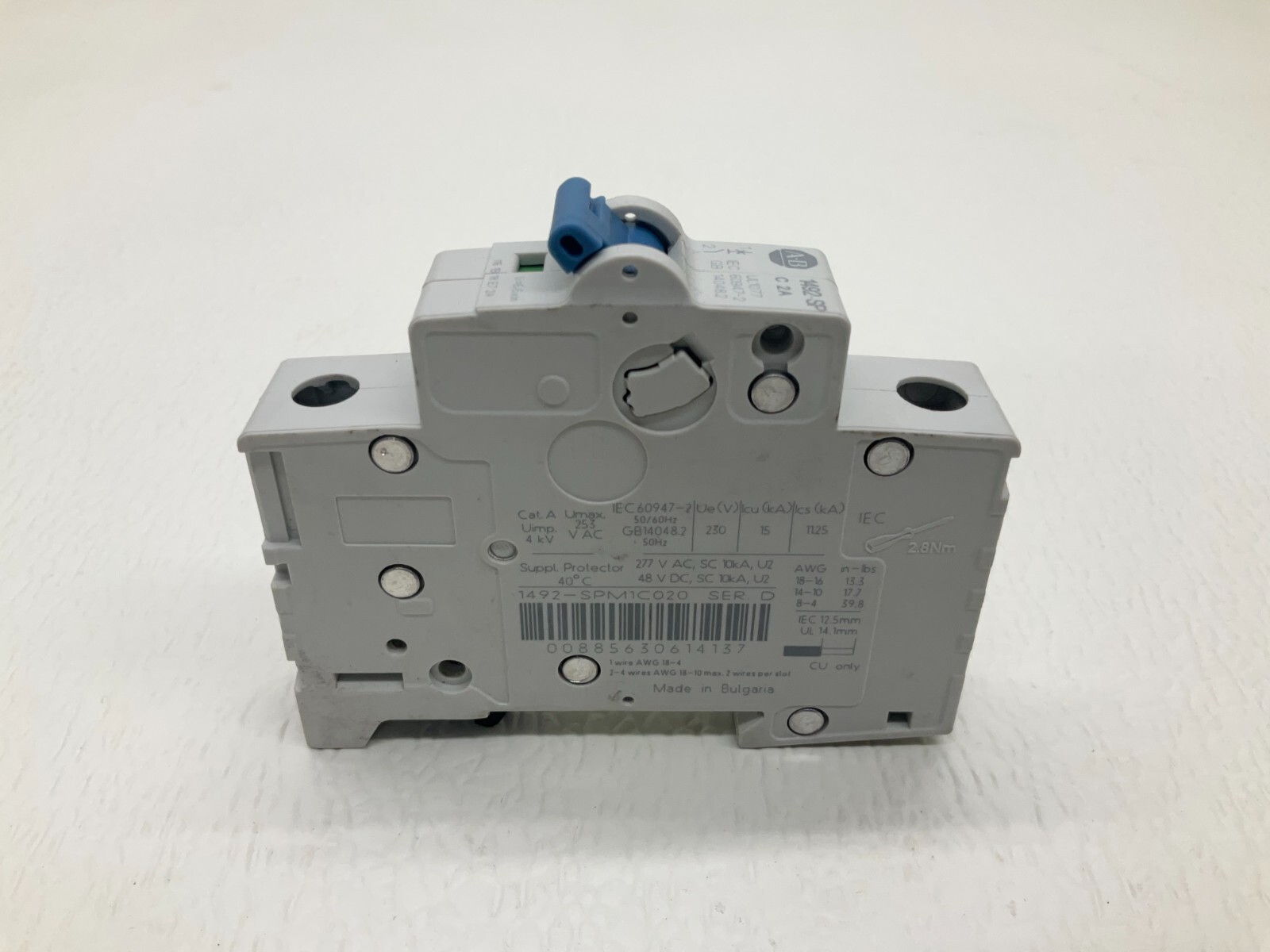 Allen Bradley 1492-SPM1C020 1 P 2 Amp Circuit Breaker Ser D 1492-SP C 2A (TSC)
