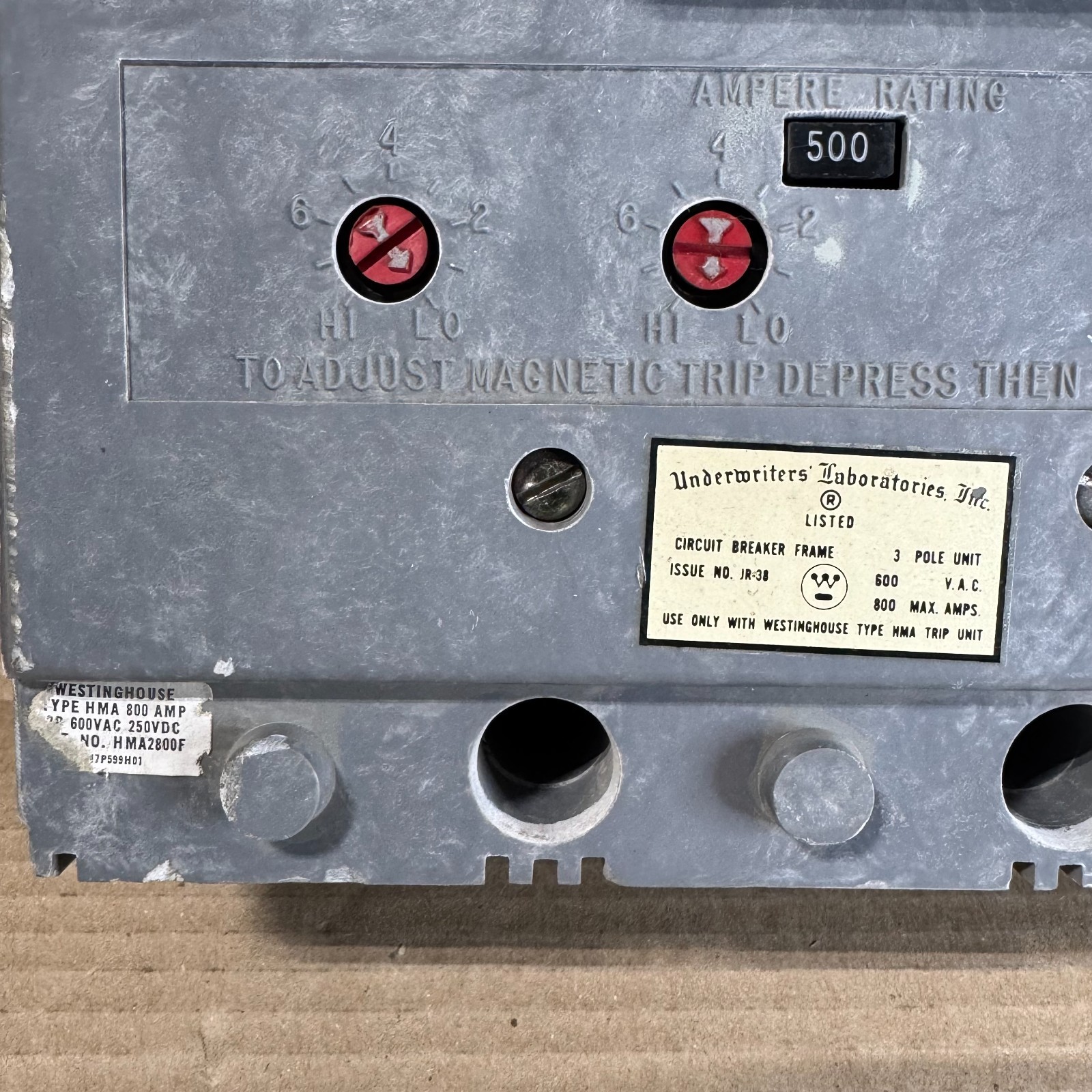 Westinghouse HMA HMA3800F 3 pole 500 Amp Trip 600V Breaker HMA3500 Flaw #059