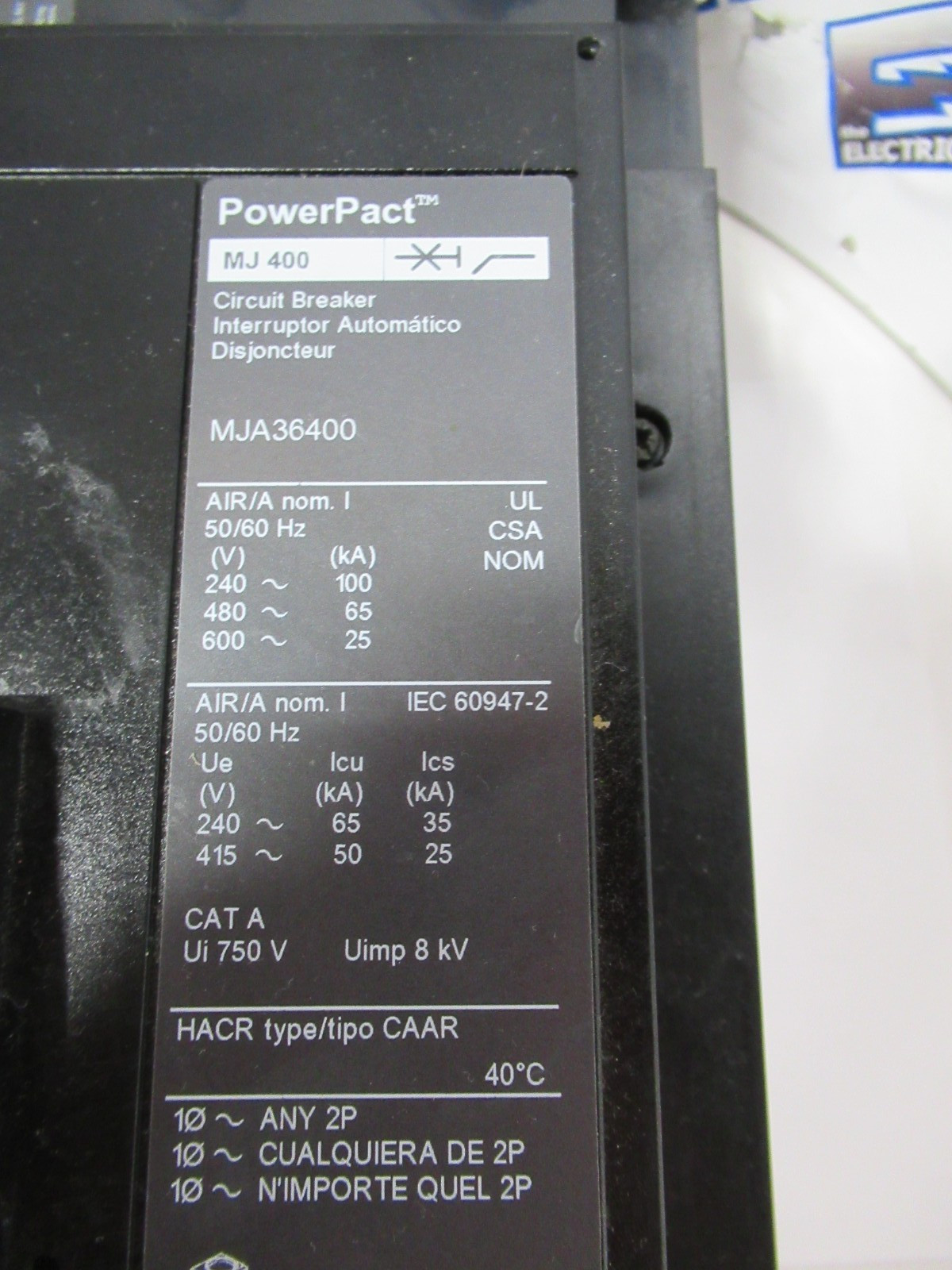 Square D MJA36400 Circuit Breaker 400 Amp 600 Volt 3 Pole 65K -WARRANTY