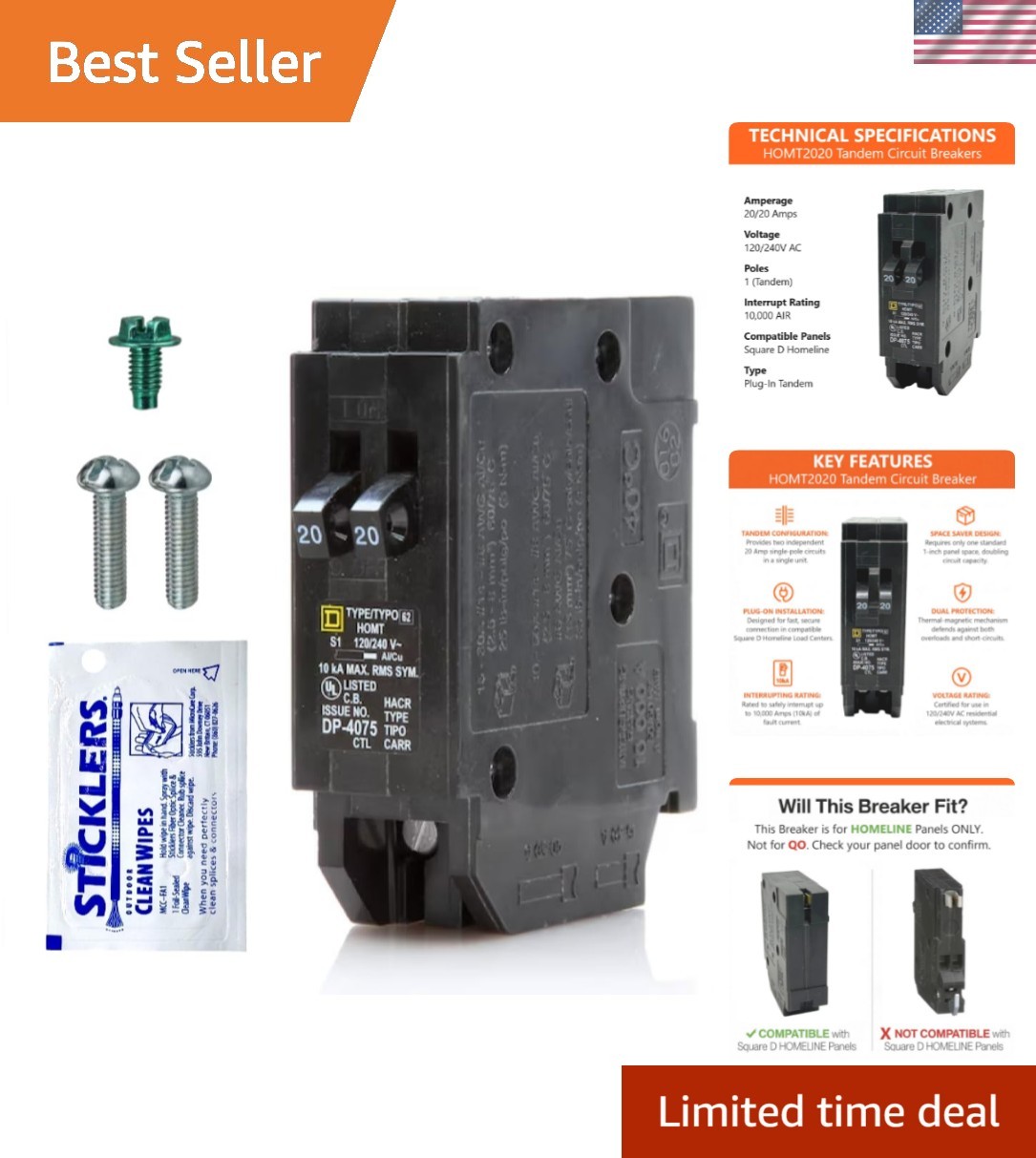 Genuine Square D Tandem Circuit Breaker Kit 1 Pack, 20/20 Amp 20A/20A Single-…