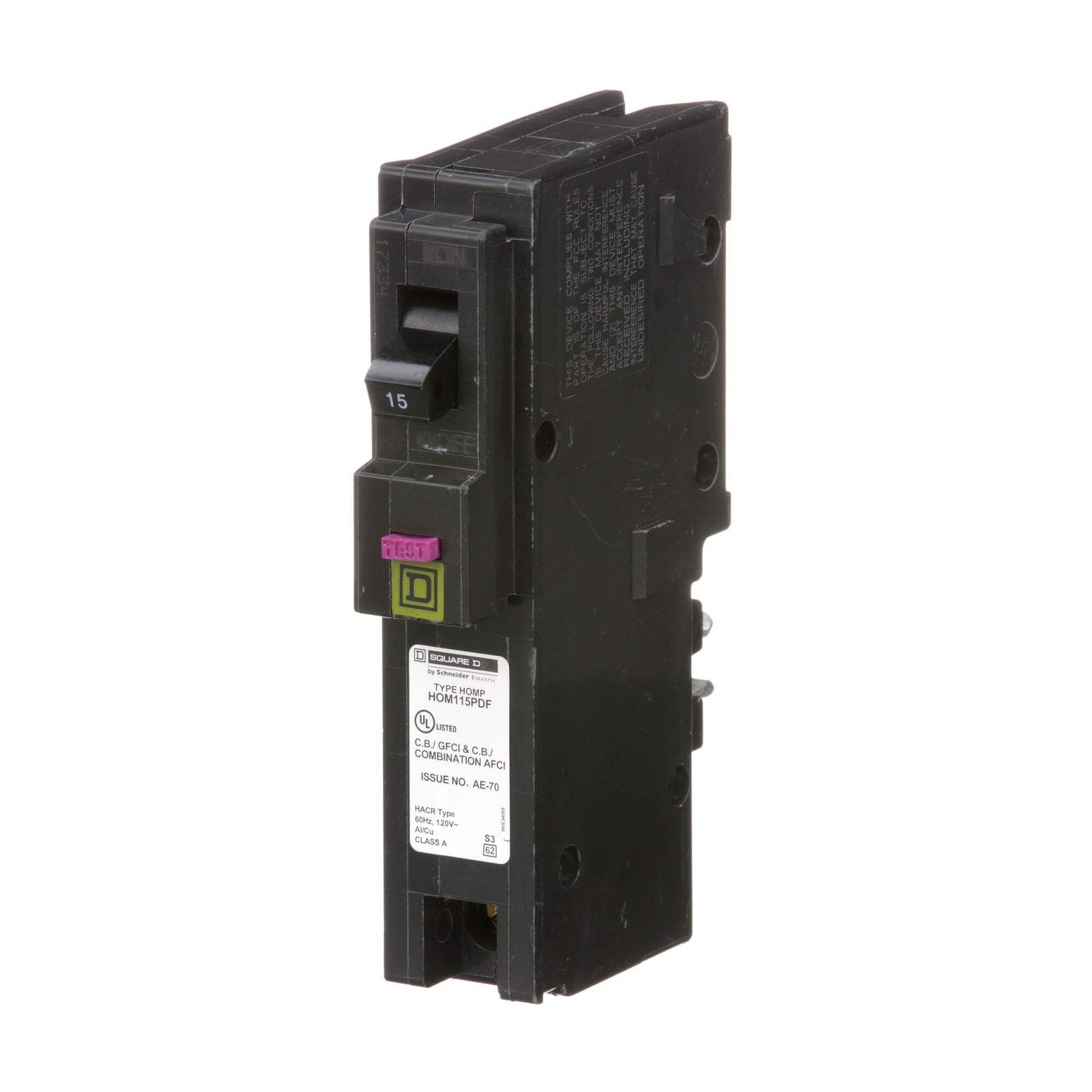 HOM115PDF – Square D Plug-In 120V 15A 1 pole circuit breaker 10kA@120V