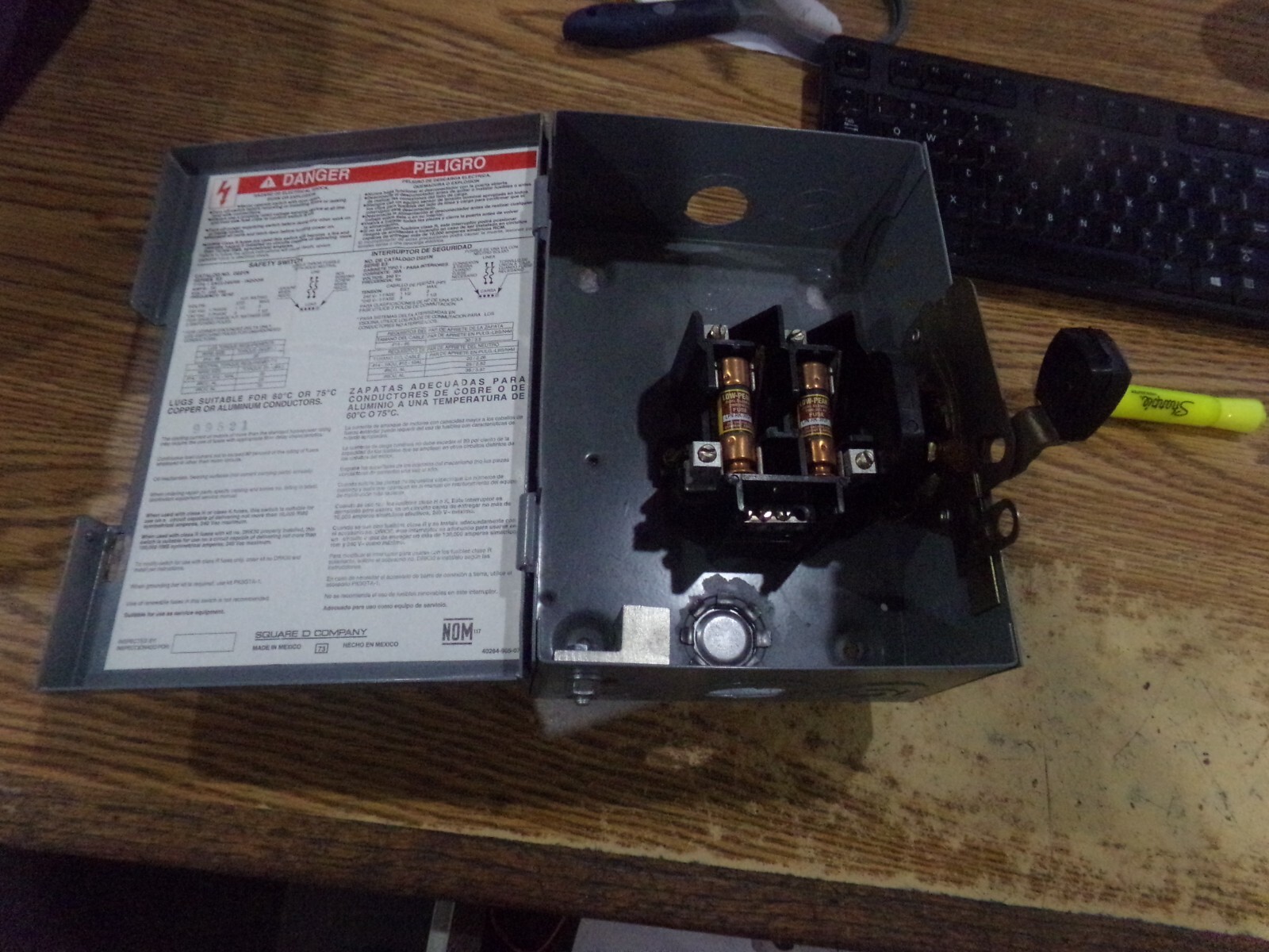 Square D Model: D221N Type 1 Indoor Enclosure with LPNRK-30SP Fuses. Series E2