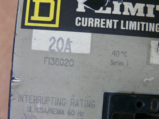 Square D Fi36020 Circuit Breaker 20 Amp 600 V I-Line 3 Pole