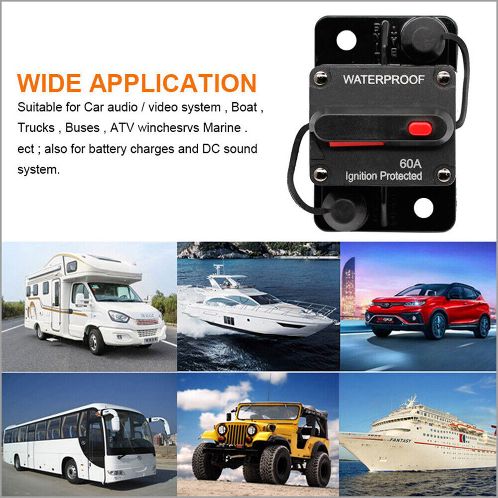 Waterproof Car Circuit Breaker Fuse Reset 30-300 Amp 12V-48V DC Car Boat Auto