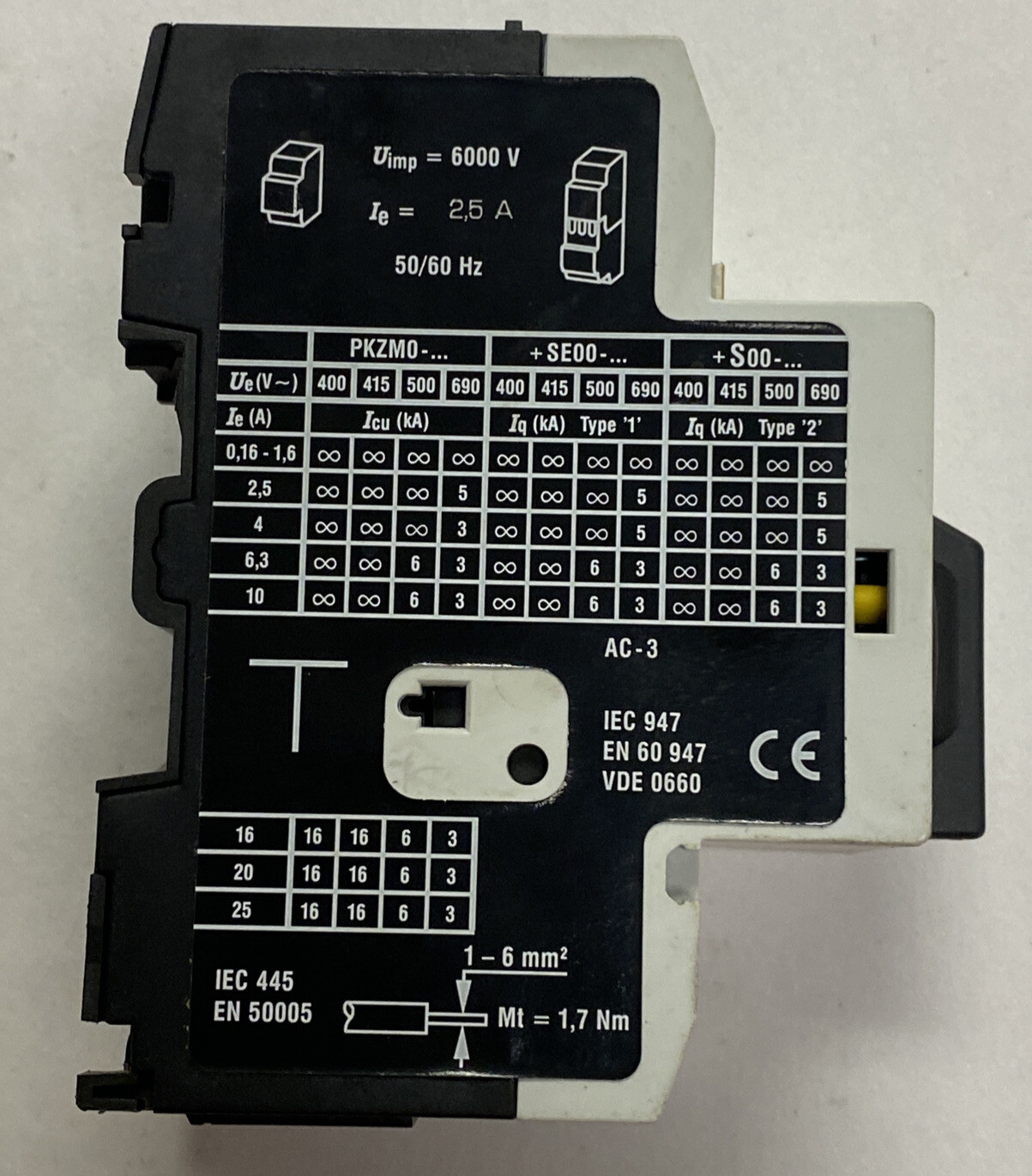 MOELLER,PKZM0-2.5,MOTOR PROTECTIVE CIRCUIT BREAKER 2.5A NOS