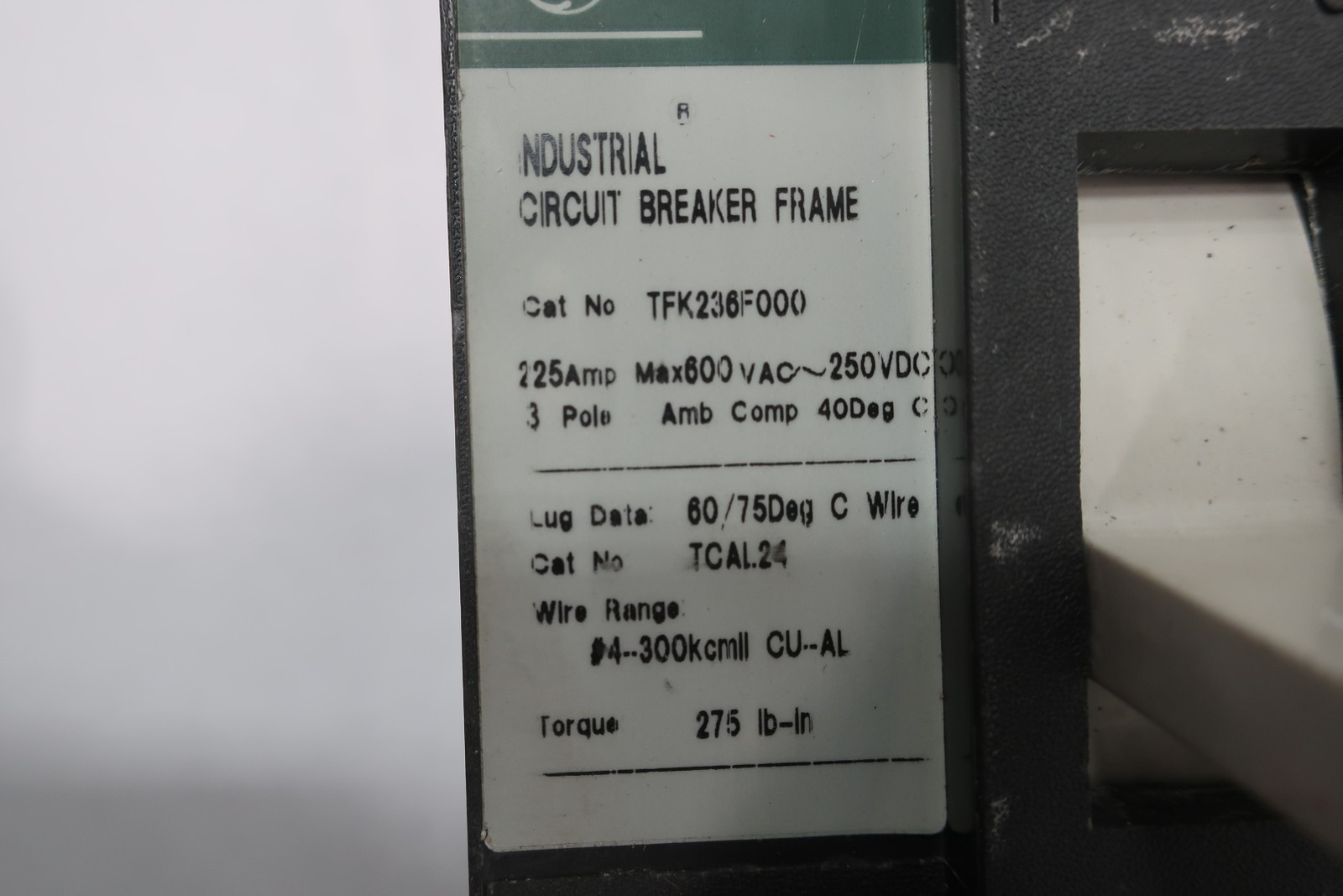 General Electric Ge TFK236F000 Molded Case Circuit Breaker 600v-ac 225a Amp 3p
