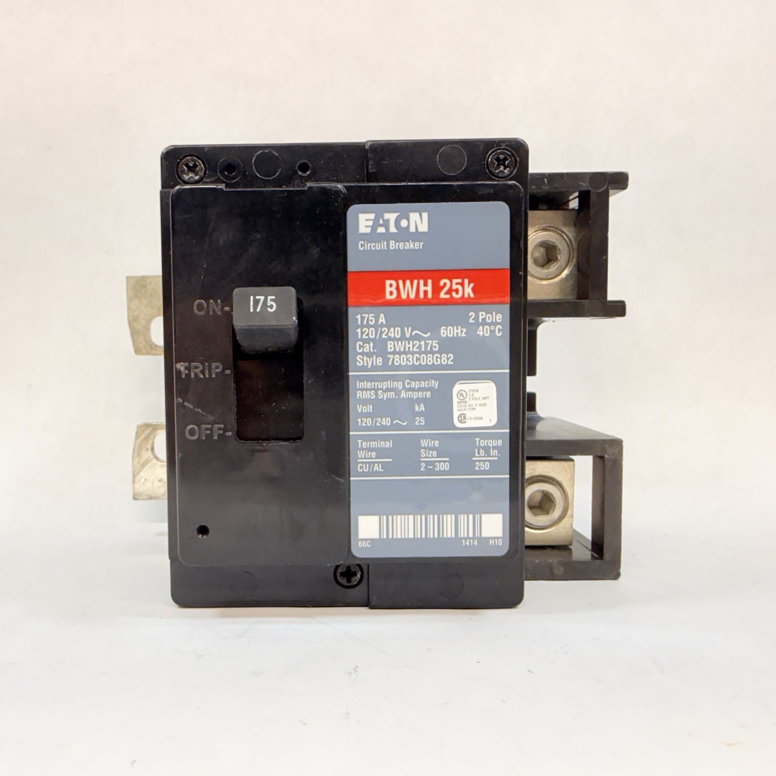 NEW Eaton BWH2175 Main Circuit Breaker, 175A, 120/240V, 2-Pole