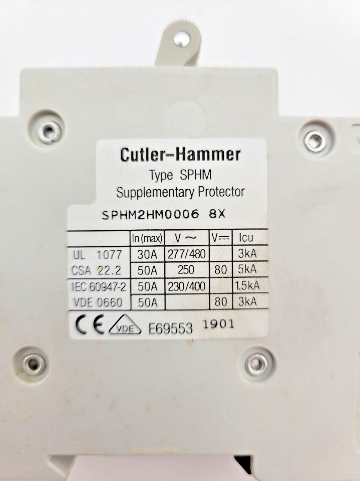 Cutler-Hammer SPHM2HM0006 Supplementary Protector Hydraulic Magnetic 277/480V