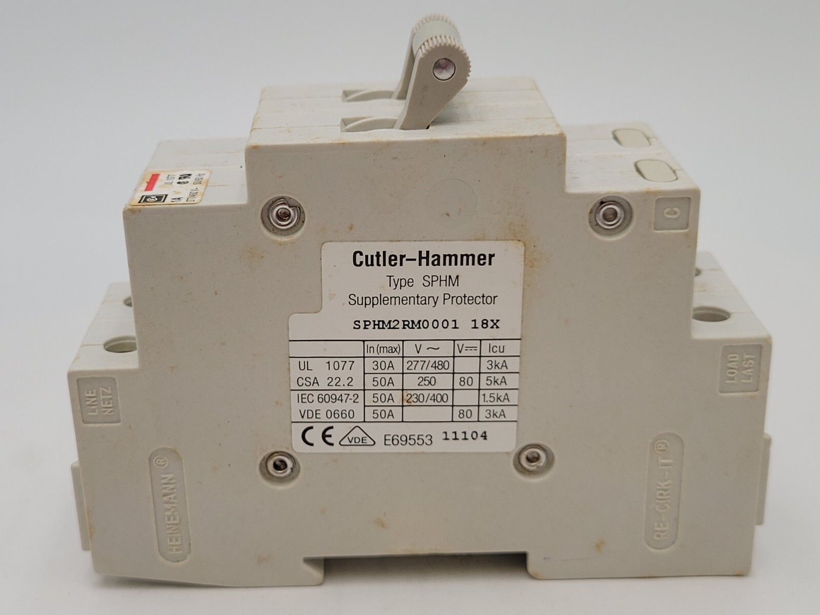 Cutler-Hammer SPHM2RM0001 DIN Rail Circuit Breaker 1A 277/480V 2P 1PH Type SPHM