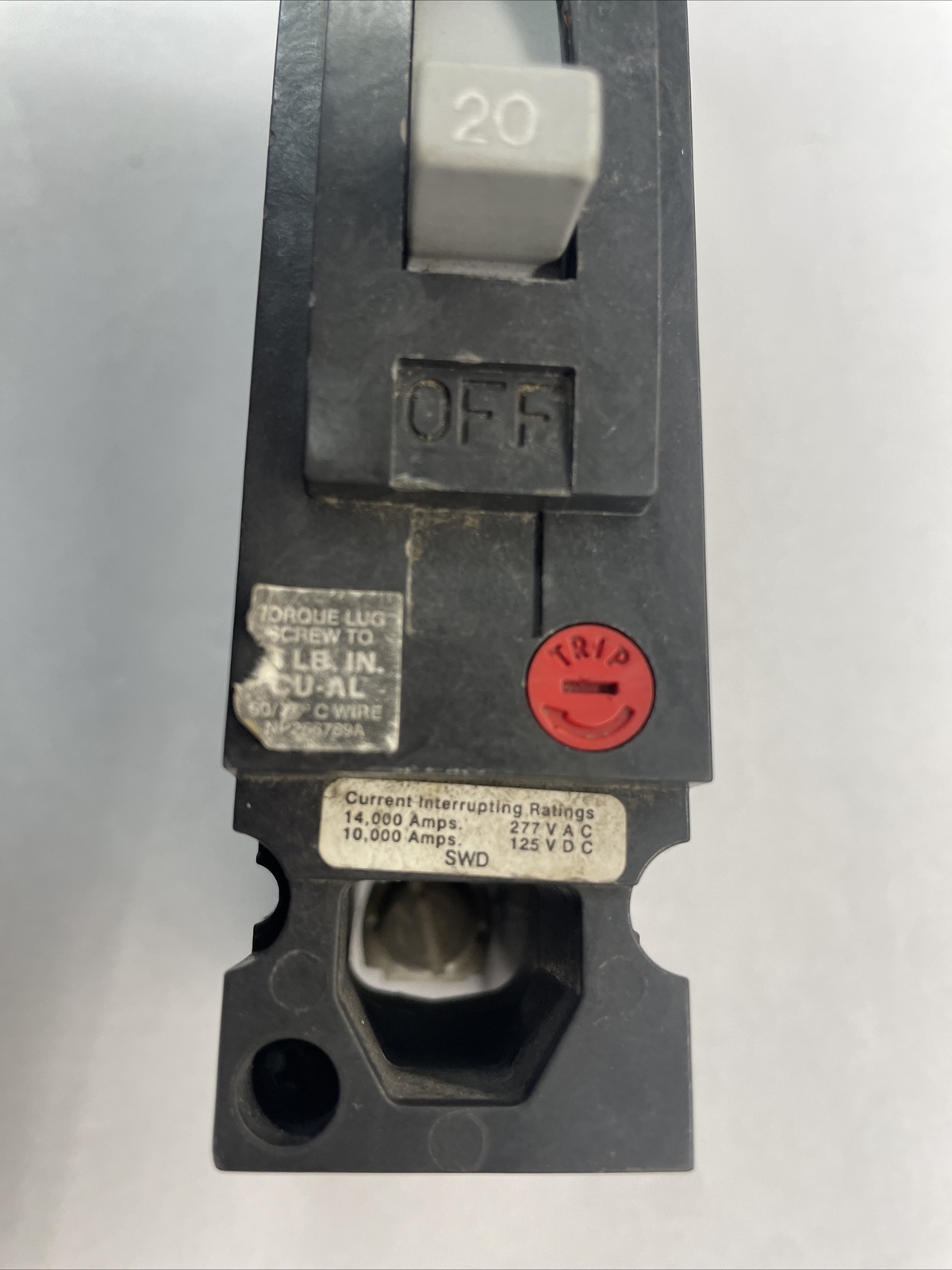 GE circuit breaker TED113020WL 1 pole 20 Amp 277 volt 20A Lugs Both Sides 20A