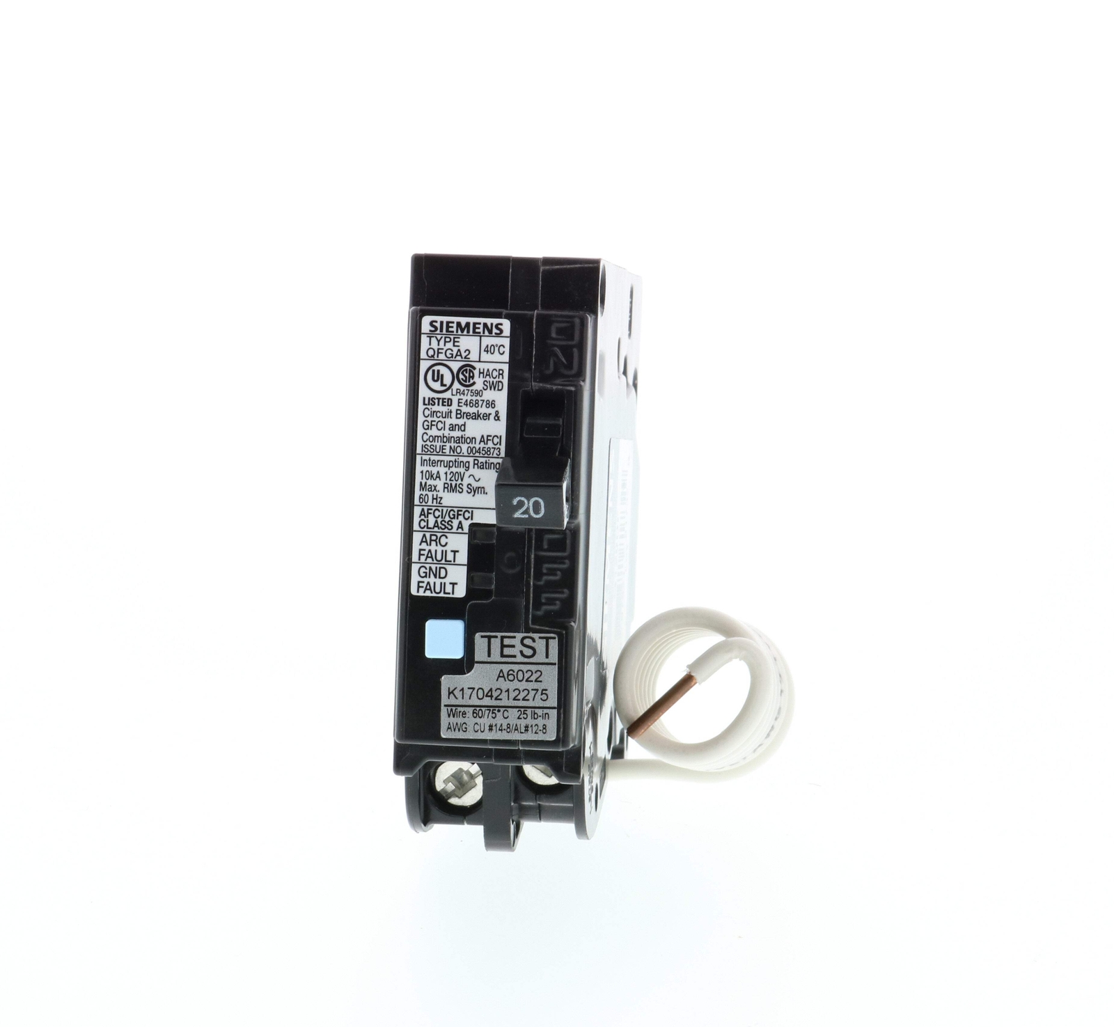 Q120DF – Siemens Plug-In 120V 20A 1 pole circuit breaker 10kA@120V