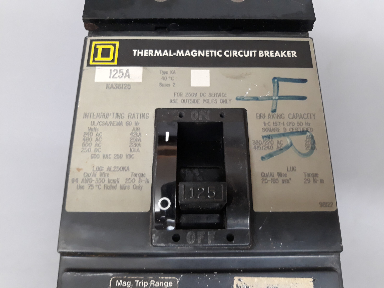 Square D KA-36125 125 A Molded Case Circuit Breaker